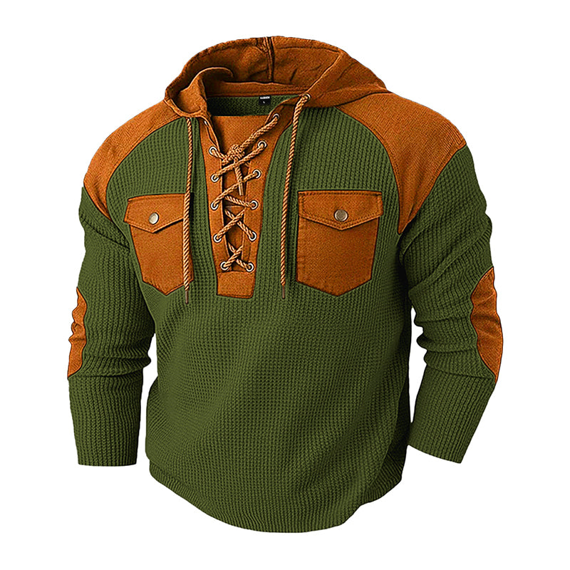Men's Casual Waffle Knit Hooded Sweatshirt