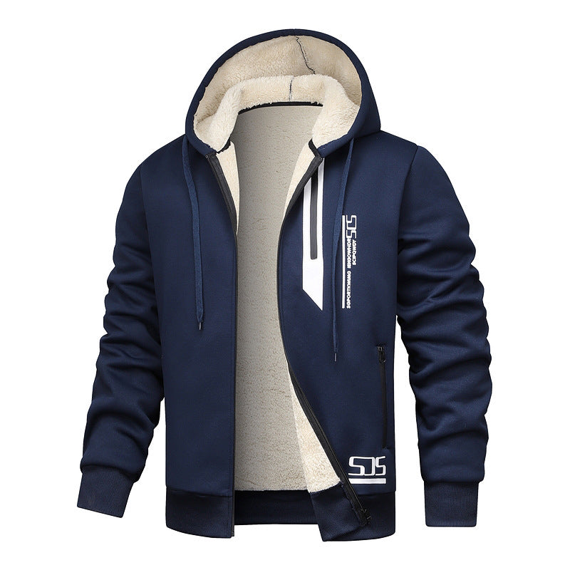 Men's Thick Plush-Lined Hooded Warm Jacket