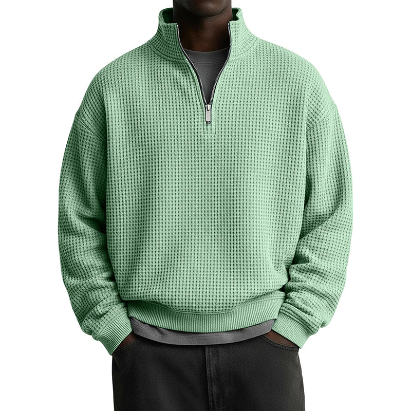 Men's Relaxed Half-Zip Waffle Texture Sweatshirt