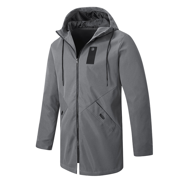 Men's Mid-Length Hooded Windbreaker Trench