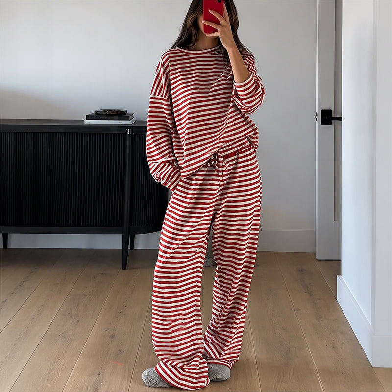 Women's Striped Long Sleeve Loungewear 2-Piece Set
