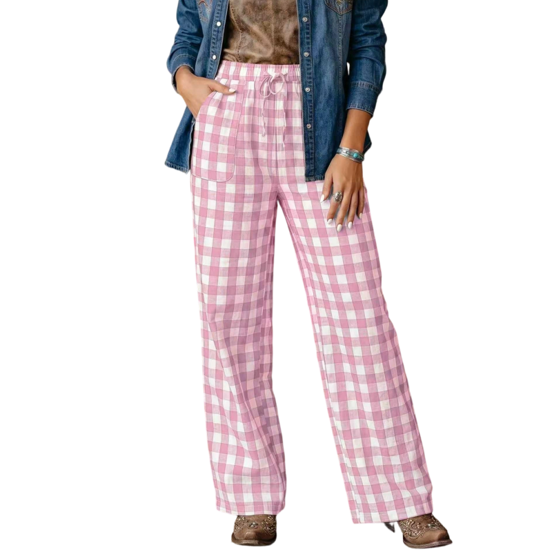 Women's Casual Plaid Straight-Leg Pants