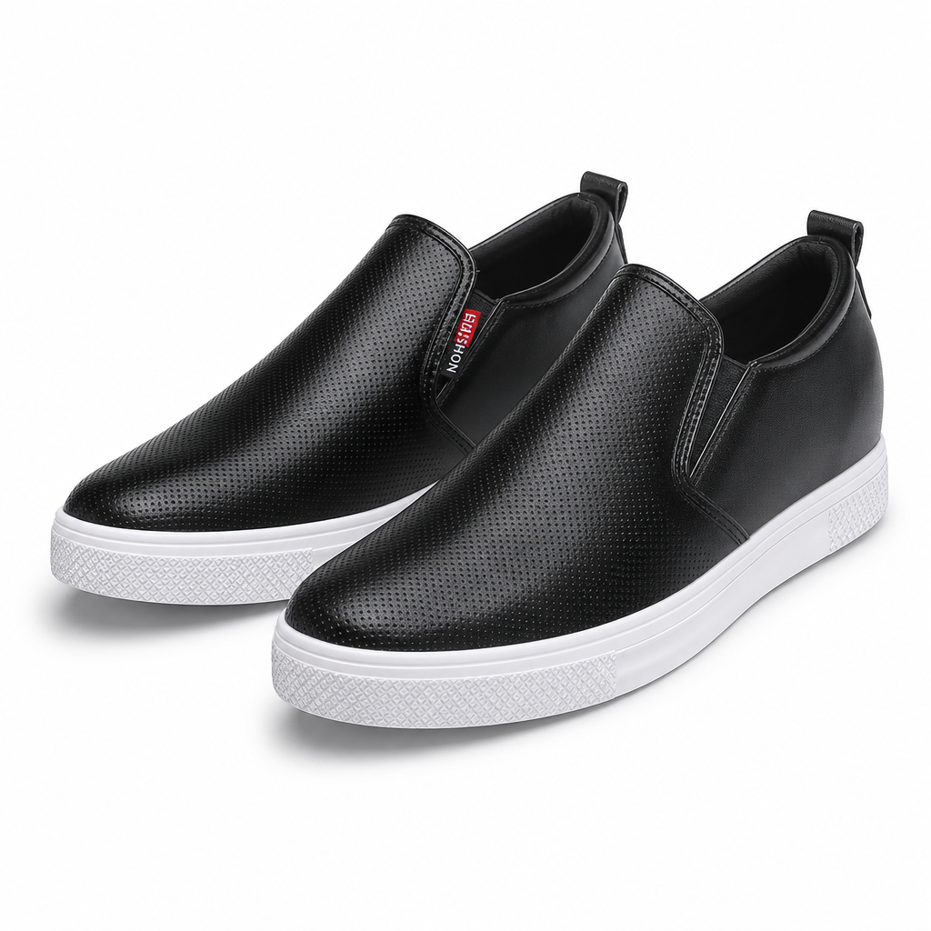Women's Soft Leather Slip On Shoes with Hidden Height Increasing Flat Non Slip Sole