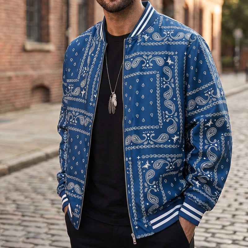 Men's Streetwear Paisley Print Bomber Jacket