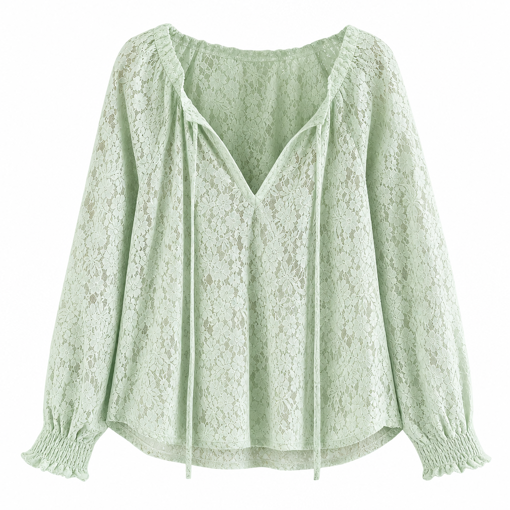 ⌛Limited-Time Offer-Women's Elegant Loose Fit Long Sleeve Lace Pullover Blouse