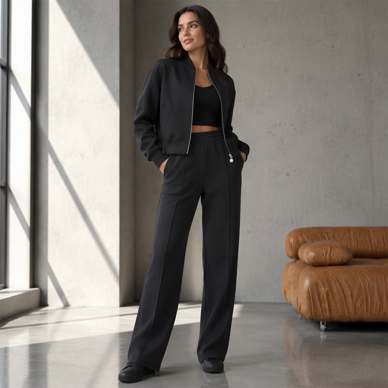 Women's Zip-Up Jacket & Straight-Leg Pants Set