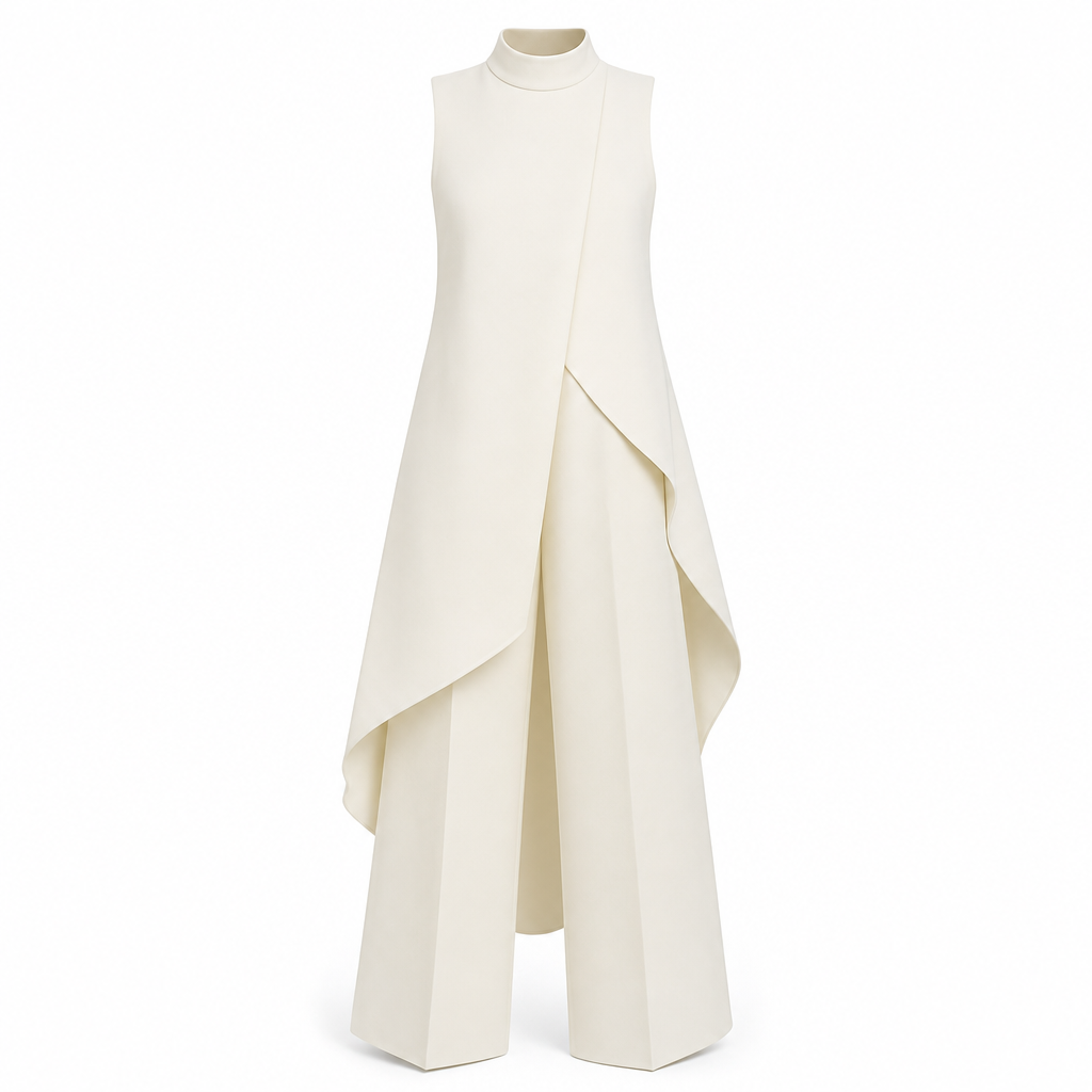 Women's Sleeveless Asymmetric Tunic Top & Wide-Leg Pants Set