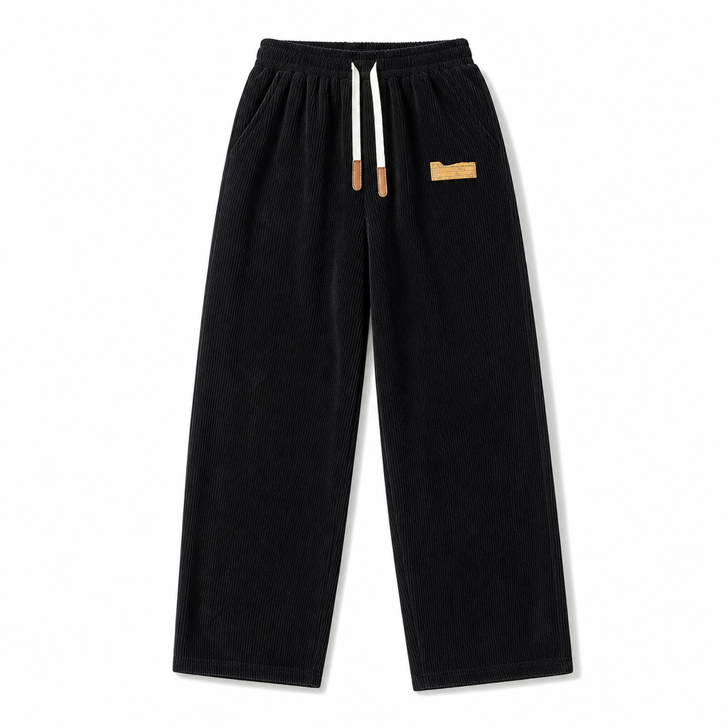 Men's Casual Corduroy Wide Leg Pants with Elastic Drawstring Waist Relaxed Fit Loose Trousers