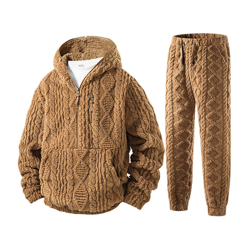 Men's Winter Cozy Cable Knit Hooded Set