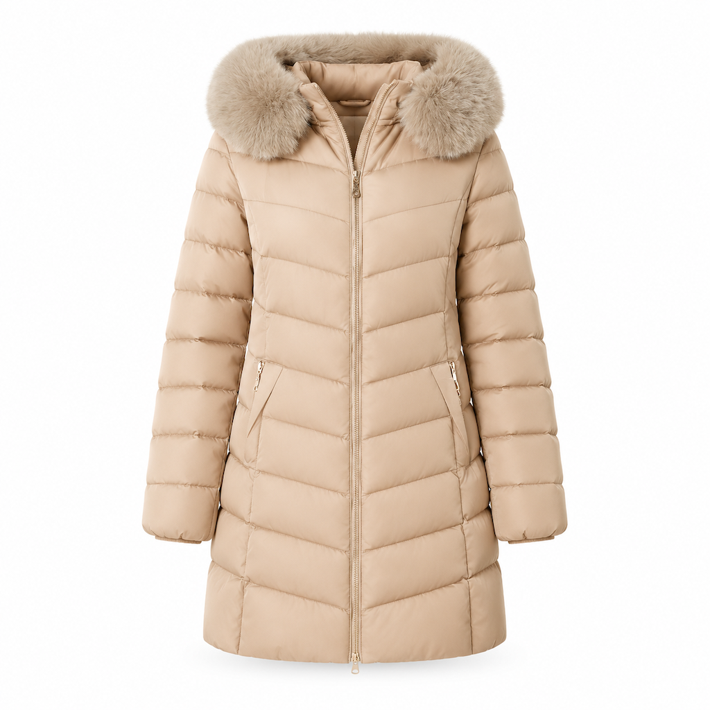 Women Mid-Length Slim Fit Winter Padded Coat with Large Fur Collar Outerwear🔥𝙁𝙧𝙚𝙚 𝙎𝙝𝙞𝙥𝙥𝙞𝙣𝙜