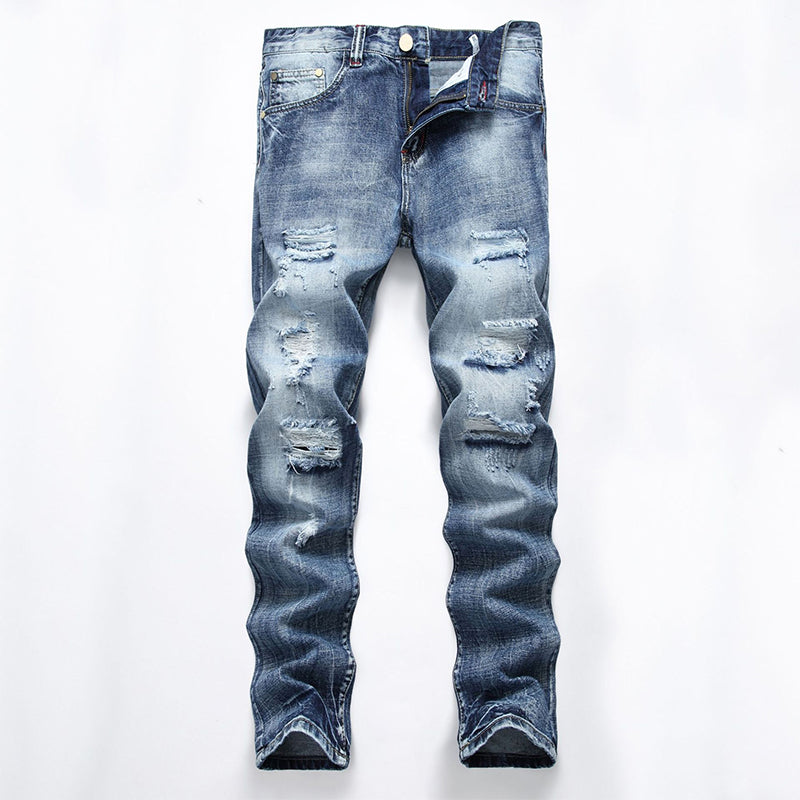 Men's Ripped Slim-Fit Distressed Denim Jeans