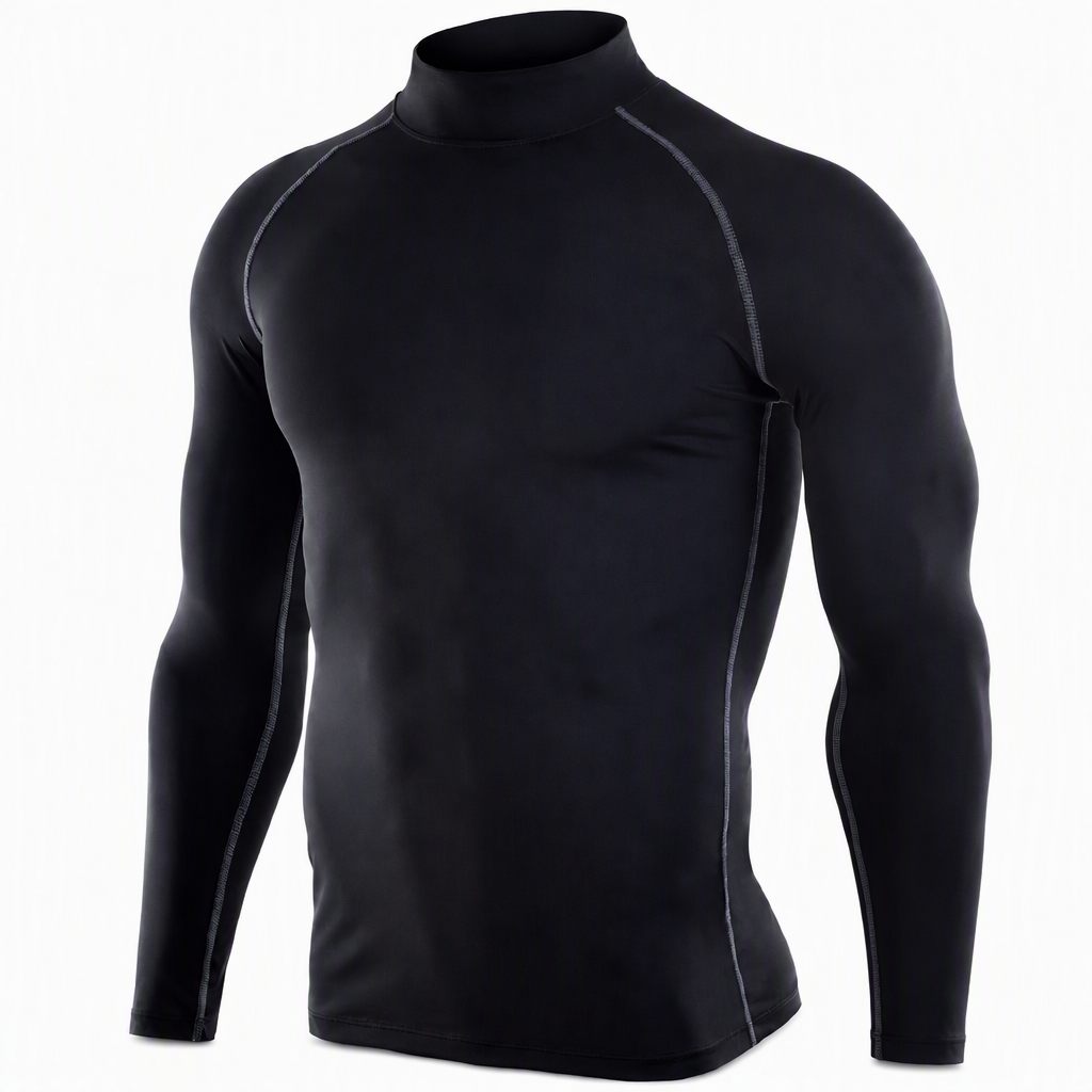 Men's Winter Thermal Fabric Lined Compression Long Sleeve T-Shirt High Neck Sports Running Training Base Layer