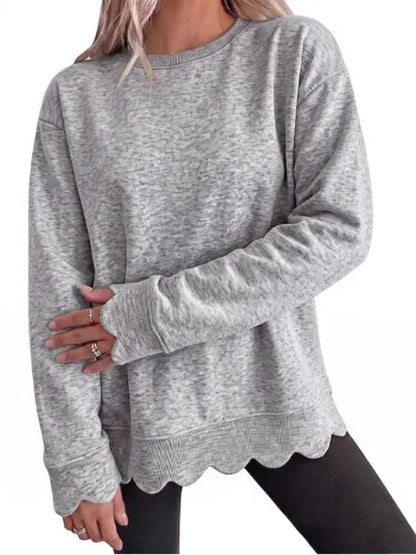 💖2026 Autumn’s Sale 70% OFF✨🍂Women's Crew Neck Wavy Scallop Oversized Sweatshirt