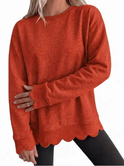 💖2026 Autumn’s Sale 70% OFF✨🍂Women's Crew Neck Wavy Scallop Oversized Sweatshirt