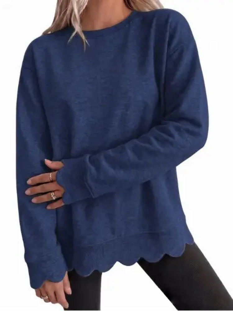 💖2026 Autumn’s Sale 70% OFF✨🍂Women's Crew Neck Wavy Scallop Oversized Sweatshirt