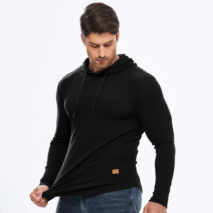 Solid-color Drawstring Hooded Long-sleeve Sweatshirt