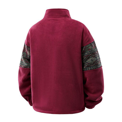 Men's Ethnic Pattern Full-Zip Fleece-Lined Long-Sleeve Menswear Cardigan Sweater Jacket - Stand Collar, Casual Loose Autumn-Winter Christmas Everyday Top