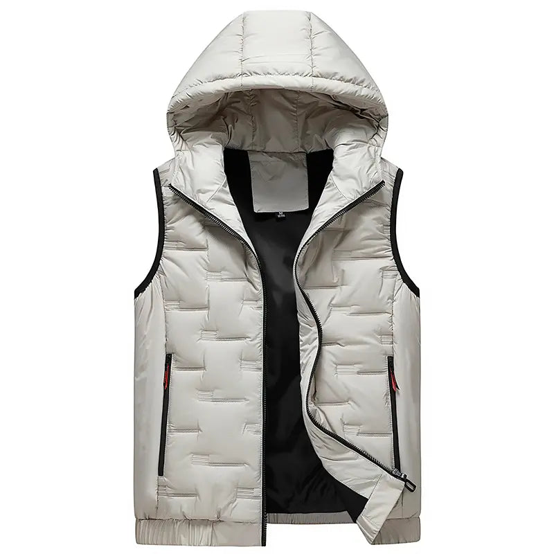Men’s Slim-Fit Hooded Waistcoat - Sleeveless Front-Zip Gilet, Cozy