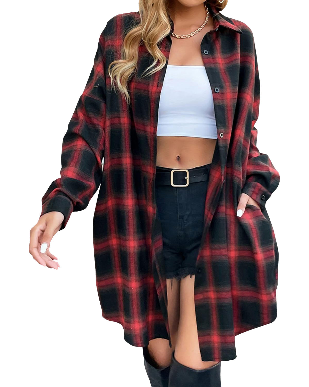 🔥2026 NEW SALES - 50% OFF🔥Women's Button Down Flannel Shirts Plaid Shacket Collared Long Jacket Coats