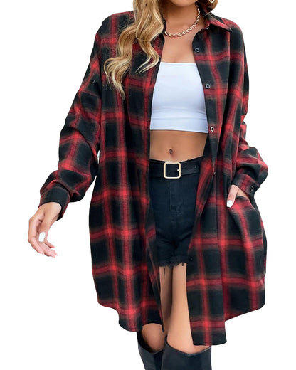 🔥2026 NEW SALES - 50% OFF🔥Women's Button Down Flannel Shirts Plaid Shacket Collared Long Jacket Coats