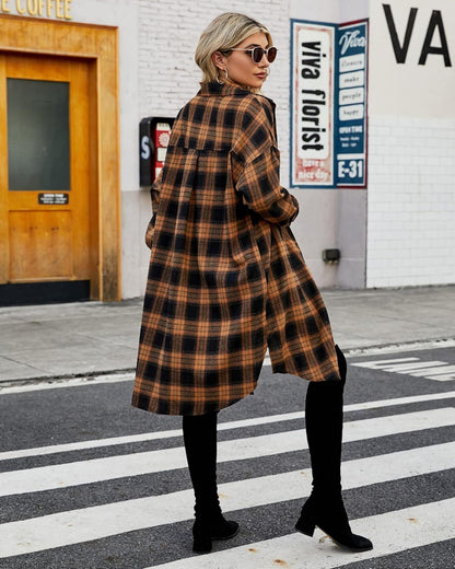 🔥2026 NEW SALES - 50% OFF🔥Women's Button Down Flannel Shirts Plaid Shacket Collared Long Jacket Coats