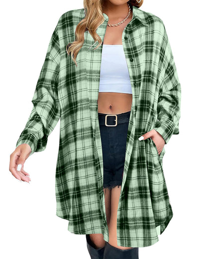 🔥2026 NEW SALES - 50% OFF🔥Women's Button Down Flannel Shirts Plaid Shacket Collared Long Jacket Coats