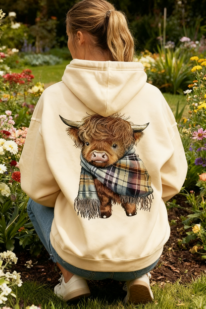 🐮🎁Cute Highland Cow Cozy Fleece-Lined Hooded Sweatshirt