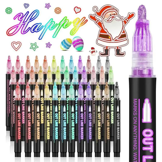 🎅Christmas Special Deals!!⚡50K+ SOLD!🎁🎨Double Outline Glitter Coloring Pen Set