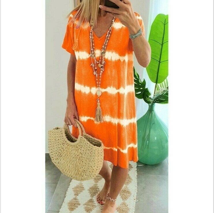 ✨Tie-Dye Striped Short Sleeve T-Shirt Dress – Soft & flowy – Perfect for summer, beach or casual days – comfortable and stylish 🌊