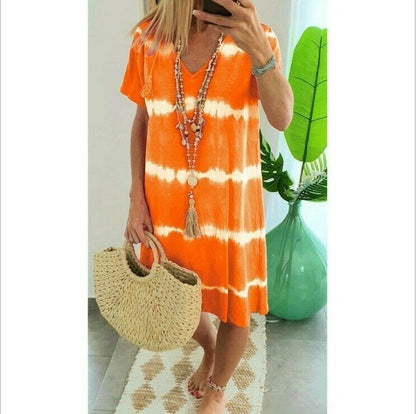 ✨Tie-Dye Striped Short Sleeve T-Shirt Dress – Soft & flowy – Perfect for summer, beach or casual days – comfortable and stylish 🌊