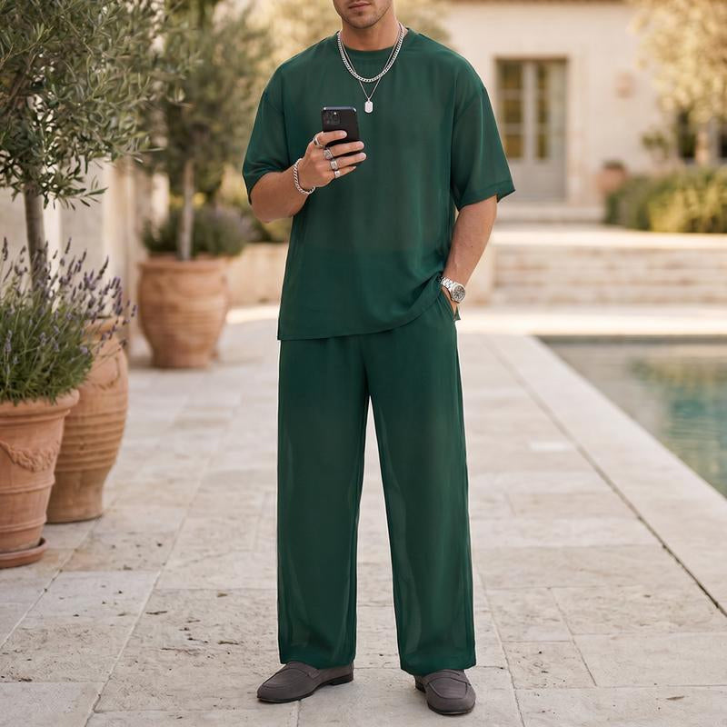🥳SUMMER HOT SALE🥳💞50K+ SOLD!💥50% OFF! 🔥Men's T-Shirt & Wide-Leg Pants 2-Piece Set