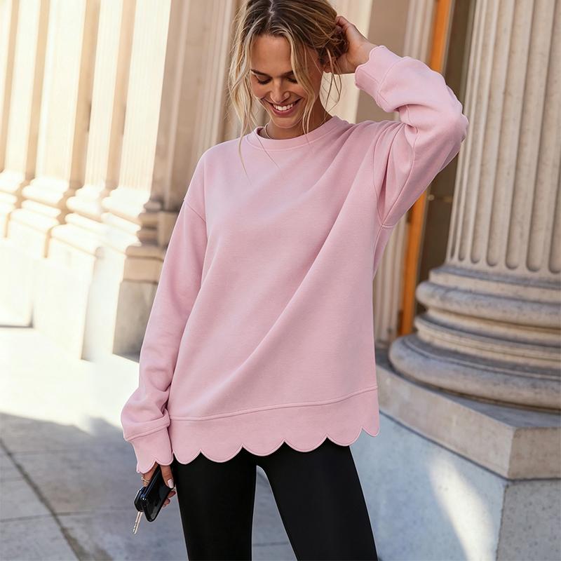 💖2026 Autumn’s Sale 70% OFF✨🍂Women's Crew Neck Wavy Scallop Oversized Sweatshirt