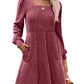 🍂2025 Autumn New Style⏰Women's Square Neck Lantern Sleeve Ribbed Dress