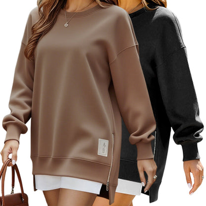 🔥 Long Sleeve Pullover Zipper Slit Casual Sweatshirt Dress