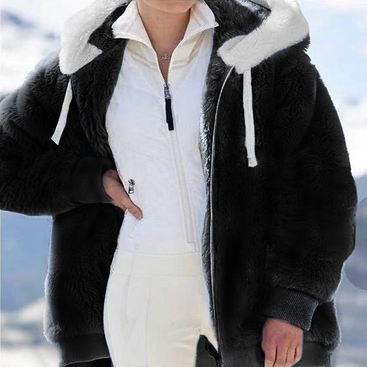 Hooded Fleece Jacket with Shearling Lining