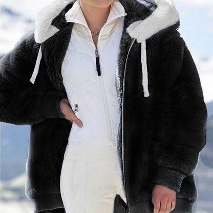 Hooded Fleece Jacket with Shearling Lining