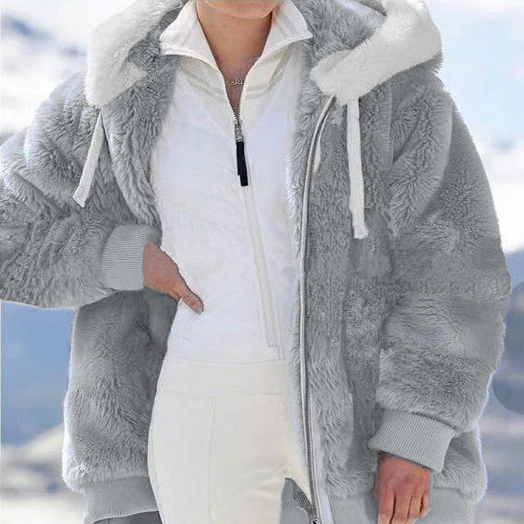 Hooded Fleece Jacket with Shearling Lining