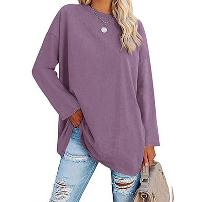 2026 new colours women's round-neck loose-fitting drop-shoulder sleeves tops【BUY 2 GET FREE SHIPPING】