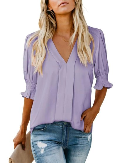 ✨💥Women's Elegant V-Neck Puff Sleeve Blouse