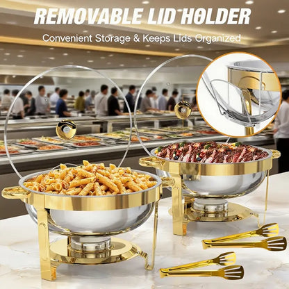 Stainless Steel Chafing Dish Buffet Set 5QT with Fuel Can Rack, Gold Food Warmer for Parties