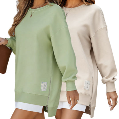 🔥 Long Sleeve Pullover Zipper Slit Casual Sweatshirt Dress