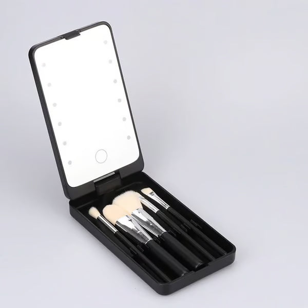 🔥 Big Sale 50% OFF🌈Travel Makeup Brush Set with LED Light Mirror