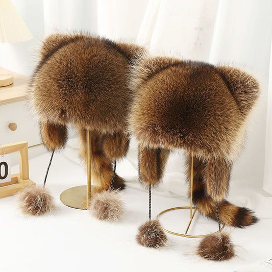 ⏳Time-Limited Special⏰ Raccoon Tail Fur Parent-Child Plush Hat