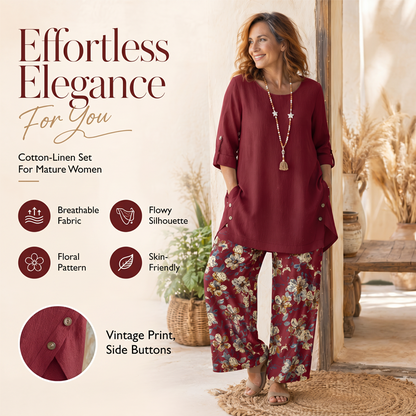 Women's Cotton Linen Half Sleeve Top ＆ Pants Set