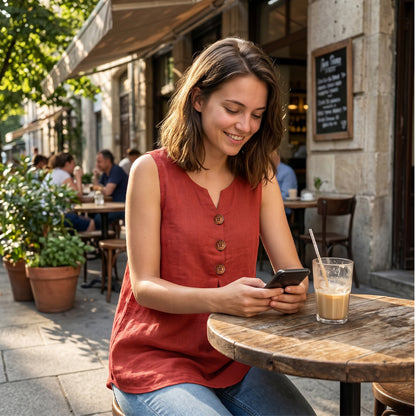 Women's V-Neck Sleeveless Cotton Linen Vest