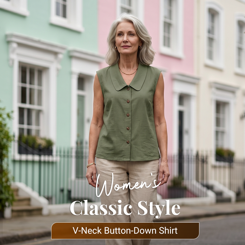 Women’s V-Neck Button-Down Top