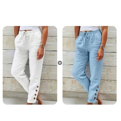 Women's Drawstring Waist Pants with Buttoned Ankles
