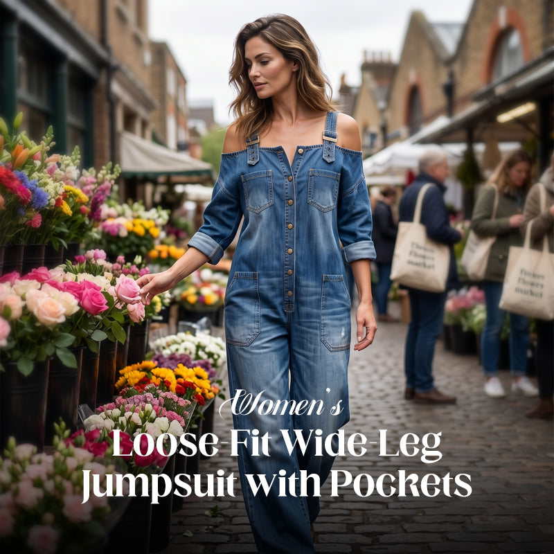 Loose Fit Wide-Leg Overall Jumpsuit with Pockets
