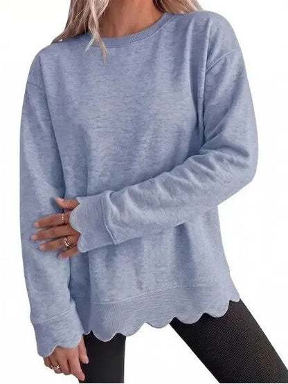 💖2026 Autumn’s Sale 70% OFF✨🍂Women's Crew Neck Wavy Scallop Oversized Sweatshirt