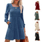 🍂2025 Autumn New Style⏰Women's Square Neck Lantern Sleeve Ribbed Dress